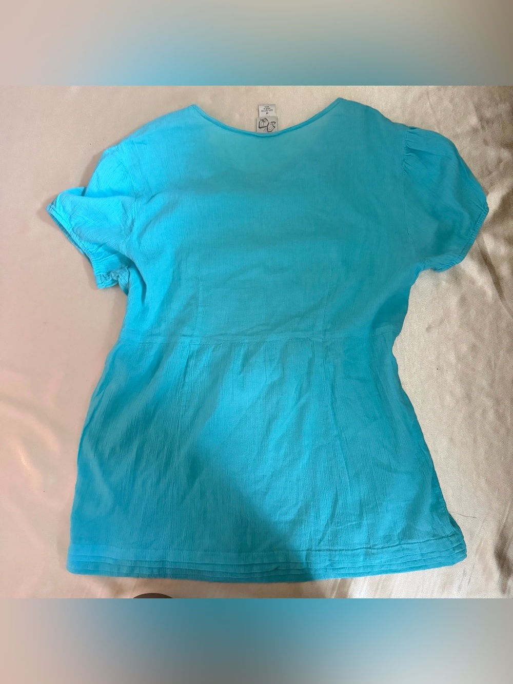 Butterfly Women Bright Blue Crochet Trimmed Cotton Short Sleeve Blouse Sz.M Y2k - Picture 8 of 9